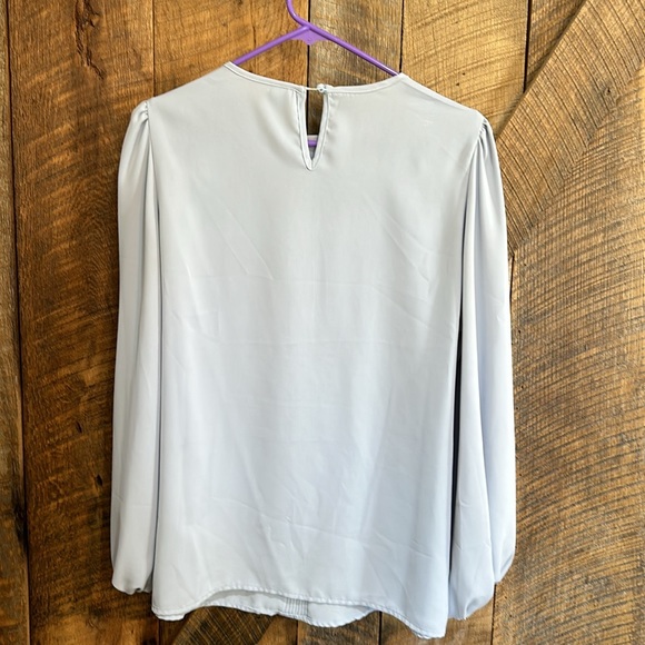 SHEIN curve lace shoulder insert long sleeve blouse ice blue - Picture 5 of 5